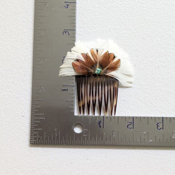 Set of Two Vintage Hair Combs with Feathers and Turquoise Southwest Handcrafted - Picture 5 of 5